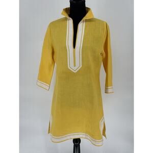Guru NYC Tunic Dress Womens S 100% European Linen Yellow Vacation Beach Summer